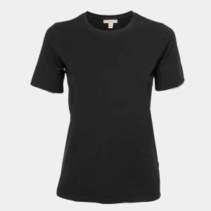 Burberry Brit Black Stretch Cotton Nova Check Trim Round Neck T-Shirt M