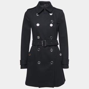 Burberry Brit Black Wool Belted Trench Coat S