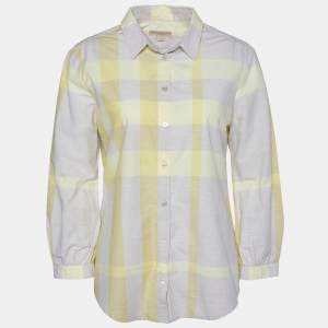 Pre Owned Burberry Brit Yellow Checkered Cotton Button Front Shirt M
