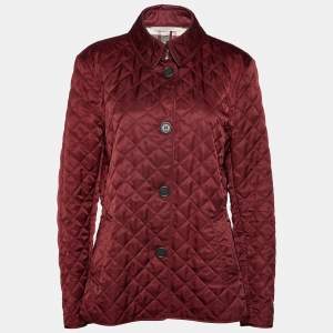 Burberry Brit Burgundy Quilted Polyester Button Front Jacket XL