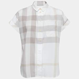 Burberry Brit White/Beige Exploded Check Print Cotton Half Sleeve Shirt S 