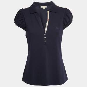 Pre Owned Burberry Brit Navy Blue Cotton Pique T-Shirt L
