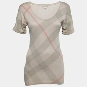 Burberry Brit Beige Nova Check Silk & Cotton Knit Sweater XS