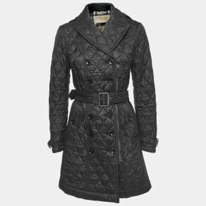 Burberry Brit Black Quilted Nylon Belted Coat S