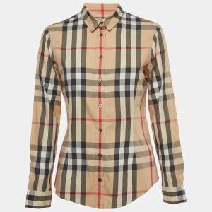 Burberry Brit Beige Checked Cotton Button Front Full Sleeve Shirt S