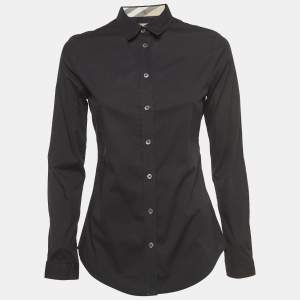 Burberry Brit Black Cotton Nova Check Detail Button Front Shirt XS