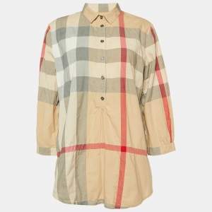 Burberry Brit Beige Giant Check Cotton Half Buttoned Shirt M