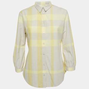 Burberry Brit Yellow Checked Cotton Three-Quarter Sleeve Shirt M