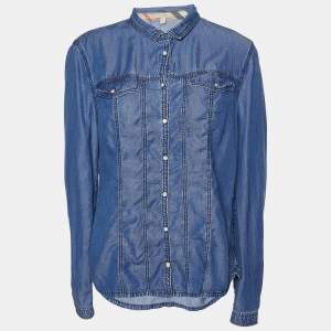 Pre Owned Burberry Brit Blue Denim Button Front Shirt L 