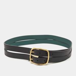 Burberry Black/Green Leather Lyndon Double Strap Buckle Belt 90CM