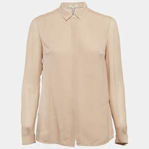 Burberry London Tan Chiffon Silk Semi Sheer Shirt S