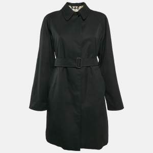 Burberry London Black Gabardine Belted Mid-Length Coat S