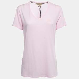 Burberry City Pink Cotton V-Neck T-Shirt L 