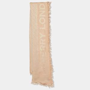 Burberry Peach Wool Silk Logo Scarf