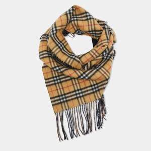 Burberry Brown Checks Cashmere Fringed Shawl 