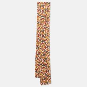 Burberry London Multicolor Leaf Printed Silk Scarf 