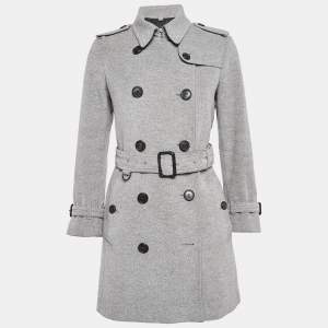 Burberry Grey Wool Blend Double Breasted Coat S