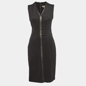 Burberry London Black Leather Trim Stretch Knit Sheath Dress L