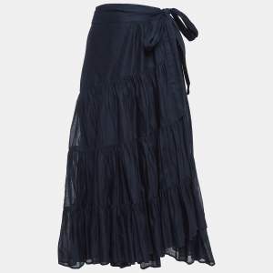Burberry London Navy Blue Layered Faux Wrap Skirt S