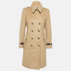 Burberry London Brown Wool Double Breasted Belt Detail Over Coat S