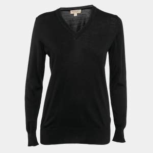 Burberry London Black Wool Knit V-Neck Full Sleeves Sweater S