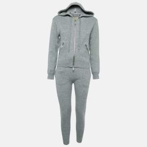 Burberry Grey Cashmere Knit Jacket and Sweatpants Set S