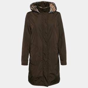 Burberry London Brown Nylon Detachable Hood Overcoat M