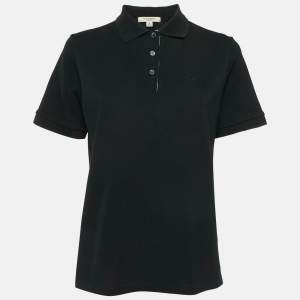 Burberry London Black Logo Embroidered Cotton Polo T-Shirt  M