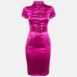 Burberry London Pink Satin Belted Pocket Detail Short Dress XS