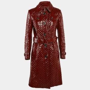 Burberry London Burgundy Leather Quilted Trench Coat S