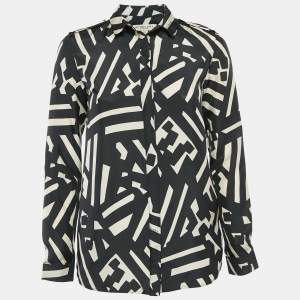Burberry London Black Printed Silk Button Front Shirt XS