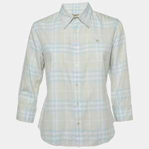 Burberry London Blue Tartan Checks Cotton Button Front Shirt M