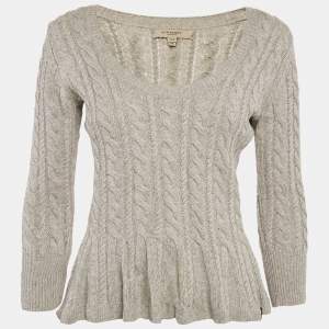 Burberry London Grey Cable Knit Round Neck Sweater XS