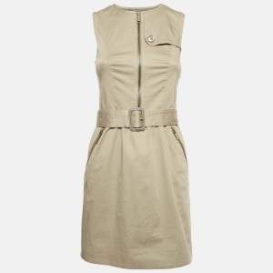 Burberry London Beige Cotton Belted Sleeveless Mini Dress S