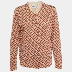 Burberry Cream & Red Monogram Printed Wool Cardigan XL