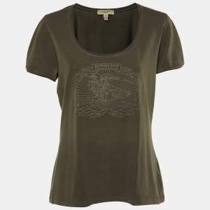 Burberry Dark Green Logo Embossed Cotton Knit T-Shirt XL