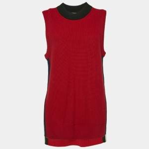 Burberry Red Rib Knit Long Sweater Vest L