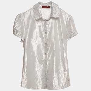 Burberry London Silver Lamé Button Front Shirt XS