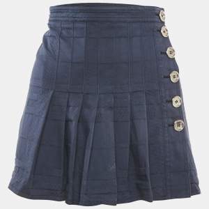 Burberry London Navy Blue Jacquard Pleated Mini Wrap Skirt M