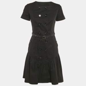 Burberry London Black Cotton Gabardine Double Breasted Short Dress S