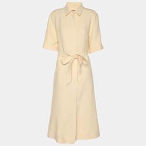 Pre Owned Burberry Beige Wool Blend Belted Midi Dress L