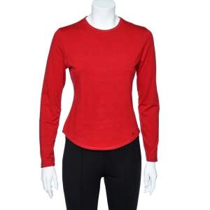 Burberry London Red Cotton Knit Elbow Patch Detail Long Sleeve T-Shirt M