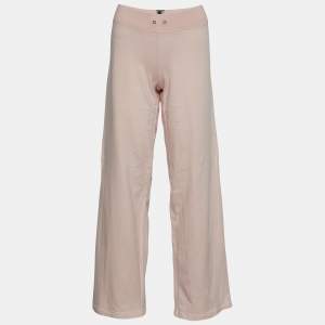 Pre Owned Burberry London Pink Cotton Knit Wide Leg Trousers L