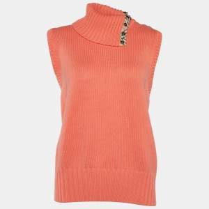 Burberry Orange Rib Knit Roll Neck Sleeveless Jumper XL