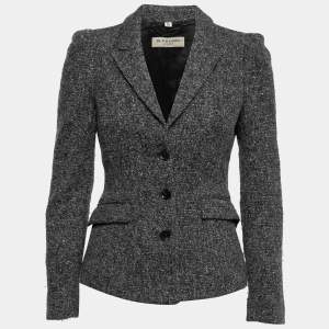 Burberry London Grey Tweed Button Front Blazer S