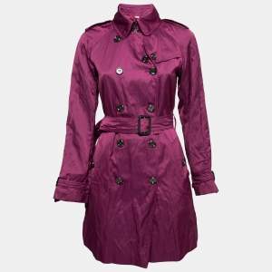 Burberry London Purple Satin Belted Trench Coat S