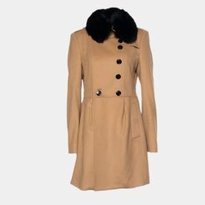 Burberry Camel Brown Wool & Cashmere Detachable Fur Collar Coat M