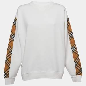 Burberry White Cotton-Blend Vintage Check Detail Sweatshirt S