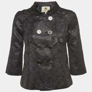 Pre Owned Burberry London Black Shiny Jacquard Jacket XS