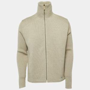 Burberry London Beige Merino Wool Zip-Up Sweater L